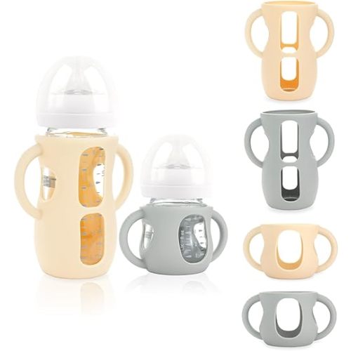 4-Pack Silicone Sleeves for Philips Avent Glass Bottles, BPA-Free Drop-Resistant Baby Bottle Sleeves with Handles, Compatible with Philips Avent Natural Glass Baby Bottles (4 & 8 oz)
