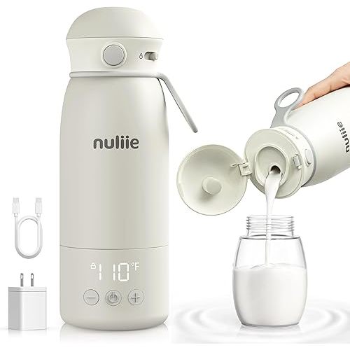 Nuliie Portable Milk Warmer for Travel, Double Leak‑Proof, Heating Milk & Water Faster, Cordless Bottle Warmer with Fast Charging, Anti-Dry & Anti-Burn Protection for All Day Needs, 17oz