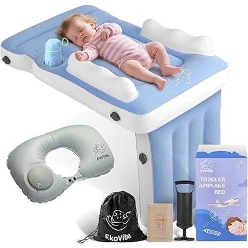 Inflatable Airplane Travel Bed for Toddlers, Portable Baby Seat Extender with Electric Pump, Baby Portable Travel Accessory, Infant Travel Bed Toddler Airplane Bed.