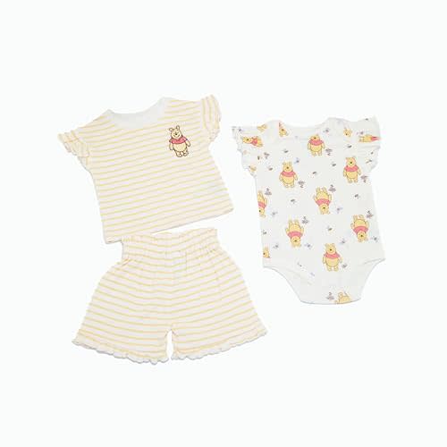 Magic Threadz Disney Baby Girls 3-Piece Short Set Aristocats Marie Minnie Pooh Stitch Bambi Outfit (0/3M–24M)
