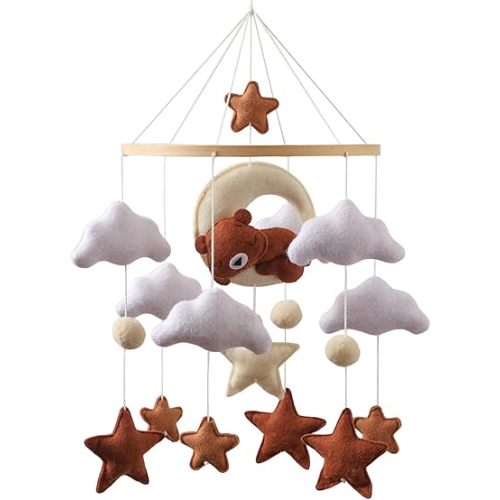 Baby Mobile for Crib – Handmade Hanging Felt Nursery Mobile – Fits Most Crib Arms – Gender-Neutral Boho Nursery Decor & Baby Gift