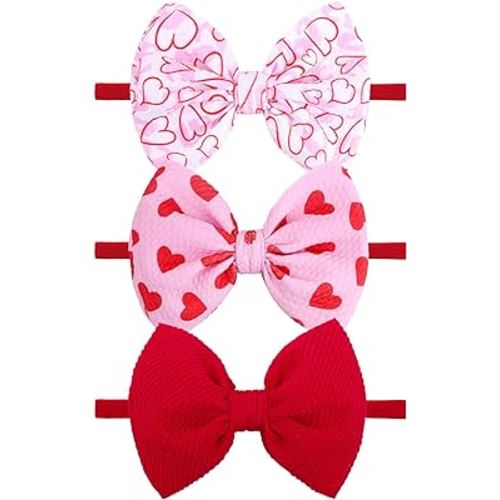 YanJie Bows for Baby Girls Nylon Headband Bows Newborn Headband Baby Hair Bow with Bows Girls Bows and Headband Hair Accessories Infant Toddler Pink Heart