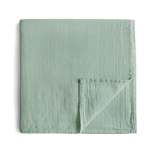 mushie Muslin Baby Swaddle Blanket | 100% Organic Cotton (Roman Green)