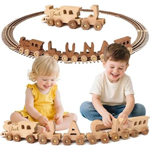 Personalized Wooden Alphabet Train, Custom Magnetic Name Puzzle Educational Toy for Toddlers Ages 2-5, Birthday Christ mas Gifts