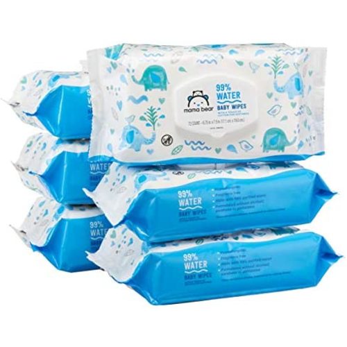 Amazon Brand - Mama Bear 99% Water Baby Wipes, Hypoallergenic, Fragrance Free,72 Count (Pack of 6)