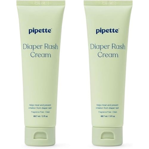 Pipette Diaper Rash Cream - Relieve & Prevent Diaper Rash with Non-Nano Zinc Oxide, Fragrance-Free Baby Butt Cream, Non-Toxic Daily Protective Balm, 3 fl oz (2 Pack)