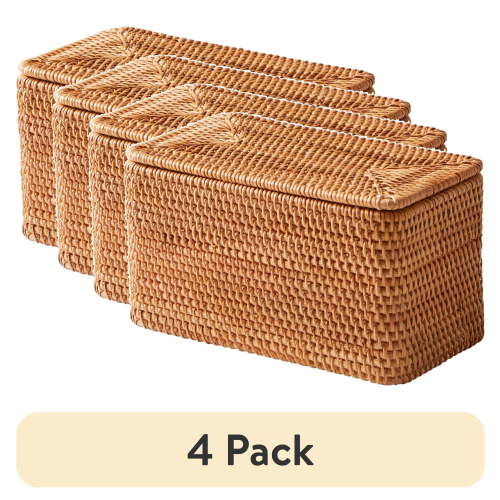 (4 pack) Better Homes & Gardens Brown Rattan Organizer Basket with Lid
