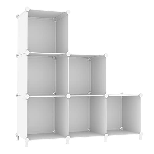 AWTATOS Closet Organizers and Storage, 6 Cube Storage Organizer, White | Portable Closet Storage Shelves, DIY Stackable Storage Cube Book Shelf, Plastic Clothes Organizer Shelving for Bedroom, Home