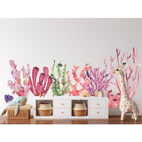 Seaweed & Coral #2 Fabric Wall Decal Set of 9 | Ocean Nursery Decor | Sea Life Nursery Wall Decal | Removable Fabric Decal