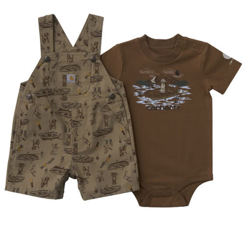 6-9M Boys' 2-Piece Short Sleeve Bodysuit & Canvas Printed Shortall Set (Baby) | Carhartt