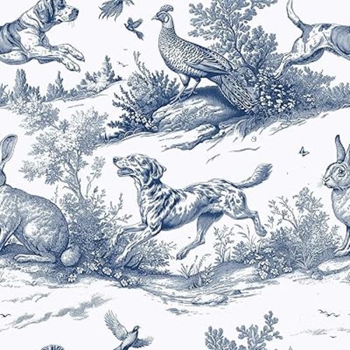 VaryStyle Vintage Navy Blue Forest Wallpaper Peel and Stick Dogs/Rabbit/Birds Animal Contact Paper for Cabinets Wall Mural 17.7"x118" Self Adhesive Removable Vinyl Roll for Kids Room Bedroom Nursery