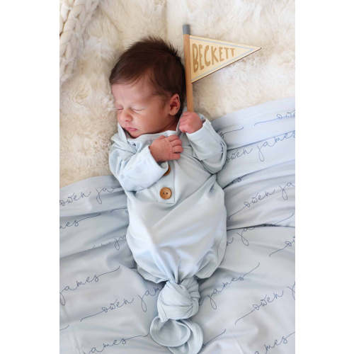 Baby Blue Newborn Baby Knot Gown & Hat Set