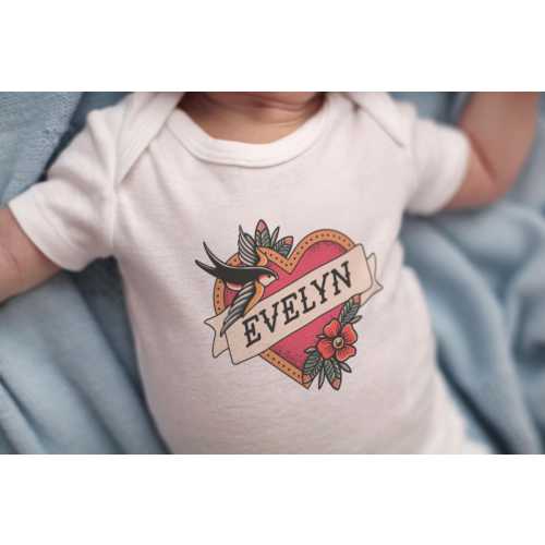 Custom Baby Name Onesie – Flash Tattoo Heart, Personalized Newborn - Toddler Bodysuit