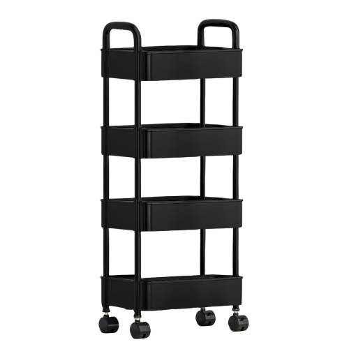 4-Tier Plastic Rolling Utility Cart with Handle, Multi-Functional Storage Trolley for Office Living Room Kitchen, Movable Storage Organizer with Wheels