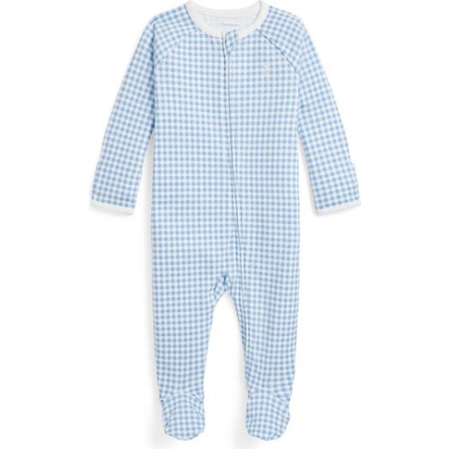 Gingham Cotton Jersey Footie, 3M