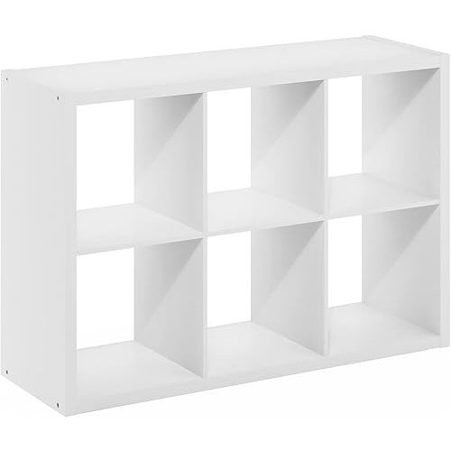 Furinno Cubicle Open Back Decorative Cube Storage Organizer, 6-Cube, White