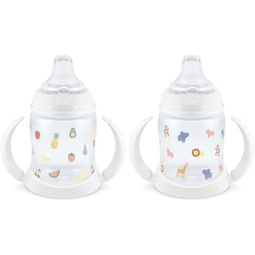 NUK Learner Cup, 6+ Months, Fun Fruits and Animals, Amazon Exclusive Collection, 5 Oz, Pack of 2 – BPA Free, Soft Spout, Spill Proof Sippy Cup