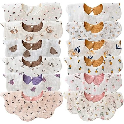 Baby Drool Bibs for Unisex Girls Boys 12 Pack Baby Muslin Bibs for Drooling and Teething
