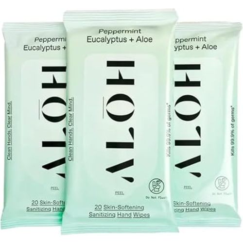 ALŌH Peppermint Eucalyptus + Aloe Hand Sanitizer Wipes, Travel Size