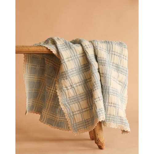 Organic Cotton Baby Blanket - French Plaid, Powder