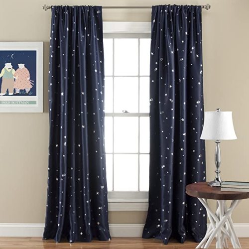 Lush Decor Light Filtering, Energy Efficient (Pair), Navy Star Blackout Curtains-Window Panel Set, 52" W x 84" L, 2 Count