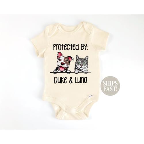 Baby Shower Gift, Protected By Dog Onesie®, Newborn Bodysuit, Personalized Pet Lovers