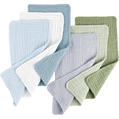 Konssy Muslin Baby Burp Cloths 6 Pack, Soft Absorbent 100% Cotton Burping Clothes for Newborns, Baby Boys and Girls, Unisex