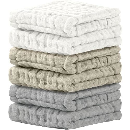 Cuddle Campus Baby Washcloths 6 Packs, Muslin Washcloths Baby,Cotton Burp Cloths, Extra Absorbent and Soft Wash Clothes for Newborns, 12x12 Inches