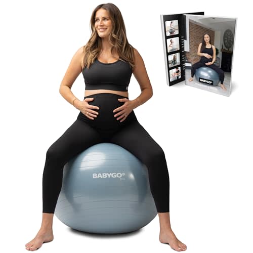 BABYGO Birthing Ball - Pregnancy Yoga Labor & Exercise Ball & Book Set Trimester Targeting, Maternity Physio, Birth & Recovery Plan Included Anti Burst Eco Friendly