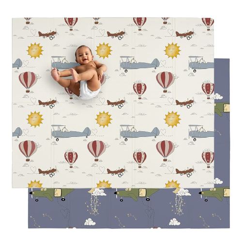 JumpOff Jo Baby Play Mat - Large Folding Foam Play Mat for Infants, Babies, Toddlers, Waterproof, Double-Sided (70" x 59") - Take Flight