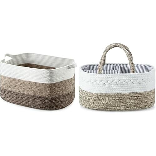 PandaEar Cotton Baby Diaper Caddy Organizer & Large Cotton Rope Basket