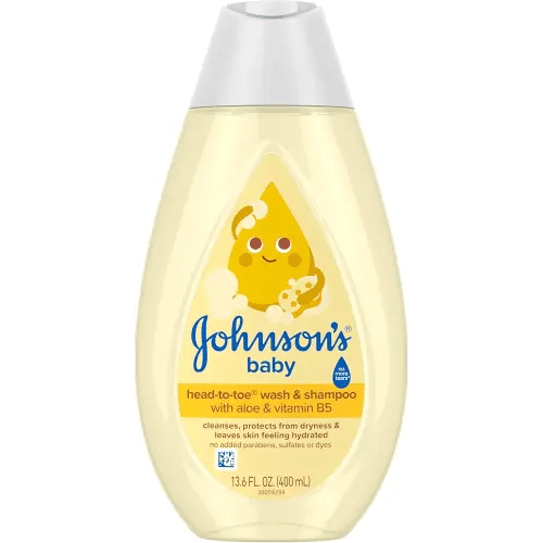Johnson's Baby Head-To-Toe Baby Wash & Shampoo + Aloe & Vitamin B5, 2-in-1 Bath Wash Gently Cleanses Newborn's Delicate Skin & Hair, Hypoallergenic, No Added Parabens, Dyes & Sulfates, 13.6 fl. Oz