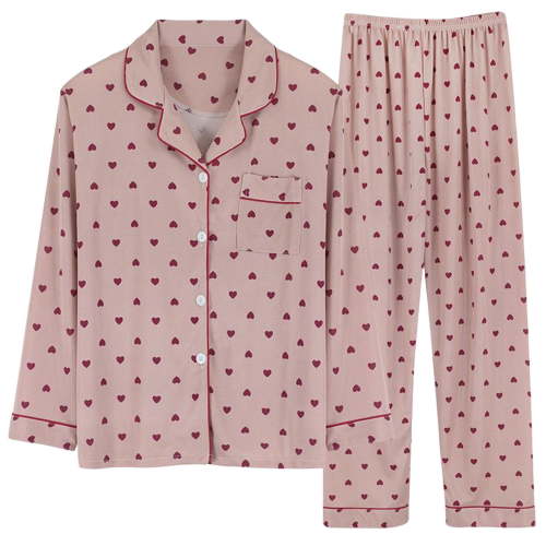 Posijego Women's Pjs Set Printed Button down Long Sleeve Shirt and Wide Leg Pants Pajamas Loungewear Sets
