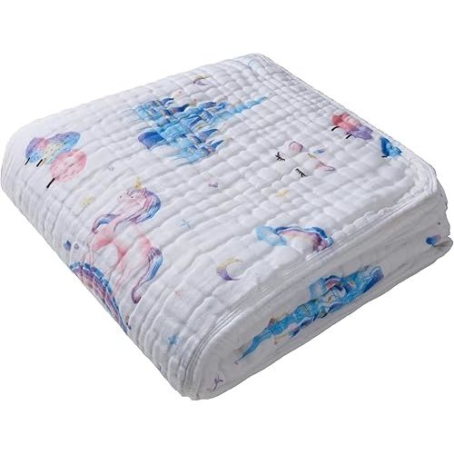 ZPECC Muslin Baby Blanket Thicker, 30x40 Organic Cotton Newborn Receiving Quilt Hypoallergenic for Baby Essentials Swaddle Crib Stroller, Unicorn