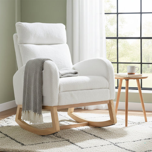 Isabelle & Max™ Teddy Fabric Upholstered High Back Rocking Chair with A Storage Pocket and Adjustable Footstool | Wayfair