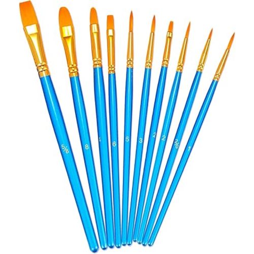 BOSOBO Paint Brush Set, 10pcs Round Pointed Tip Nylon Hair Artist Detail Paintbrushes, Professional Fine Acrylic Oil Watercolor Brushes for Face Nail Body Art Craft Model Miniature Painting, Blue
