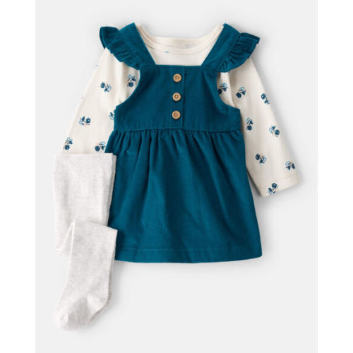 Baby Girl 3-Piece Corduroy Long-Sleeve Dress Set - Blue - Carter's | Carter's