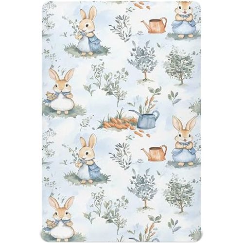 Crib Sheet for Boys Girl Peter Bunny Friend Breathable Mini Crib Mattress Fitted,Toddler Baby Sheet for Mattress 39 * 27 * 5In