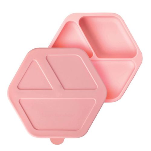 Tiny Twinkle Silicone Suction Divided Plate with Lid Baby/Toddler Dish for Independent Eating (Rose, with Lid)