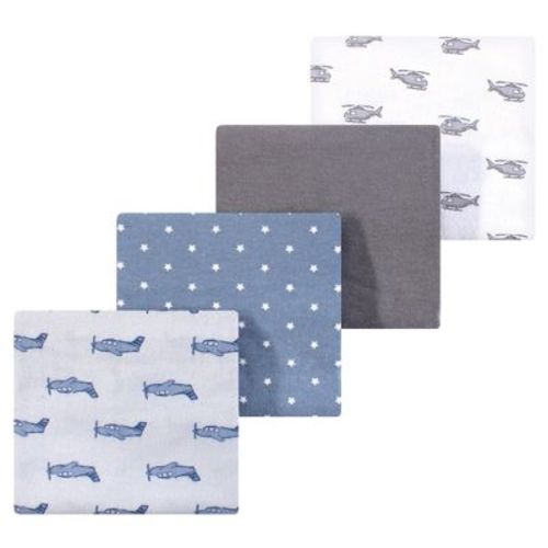 Luvable Friends Hudson Baby Cotton Poly Flannel Receiving Blankets 4pk, Helicopter