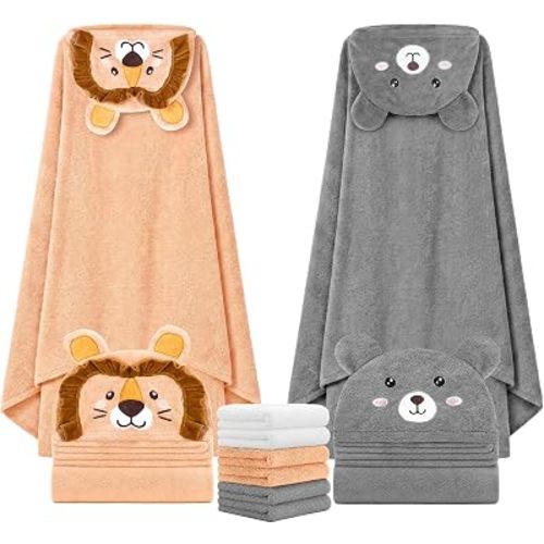 8 PCS Toddler Towels Set for Boy Girl 0-5 Year Essentials (Orange & Grey)