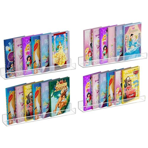 NIUBEE 24" Premium Acrylic Floating Nursery Kids Bookshelf Wall Ledge Shelf, Clear Invisible Spice Rack Bathroom Storage Shelves Display Organizer, 50% Thicker with Screwdriver, Set of 4