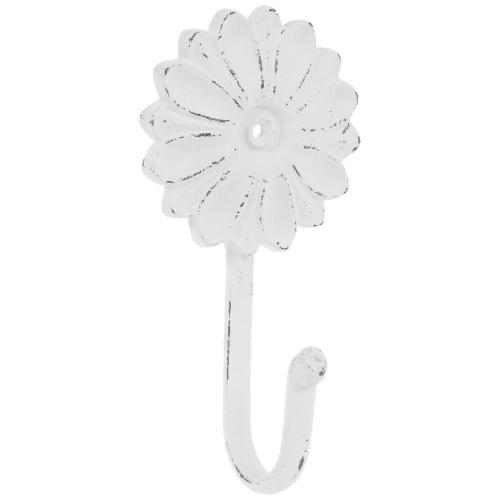 Distressed White Flower Metal Wall Hook