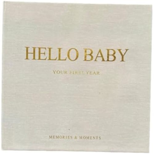 Momeries & Moments Hello Baby Memory Book, First Years Keepsake Journal with Growth Charts and Stickers, 8.46x8.46 In,Beige