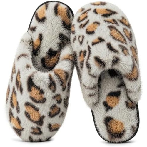 JOLLYVOGUE Cheetah Slippers for Women, Leopard Memory Foam House Shoes