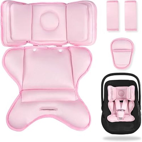 Infant Car Seat Insert with 2 Headrest for Doona|Graco, Thickened Baby Car Seat Head Support for Newborn, Reveable Baby Car Seat Cushion for Side Impact Protection, Pink