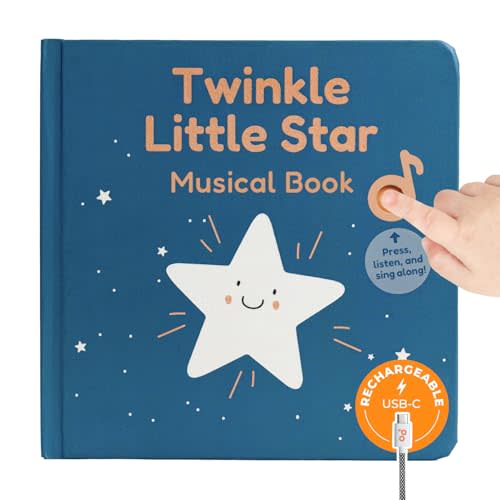 Cali's Books Twinkle Twinkle Little Star – USB-C Rechargeable Musical Book for 1-Year-Old | Sound Book for Toddlers 1-3 with Bedtime Lullabies – Nursery Rhymes Musical Book