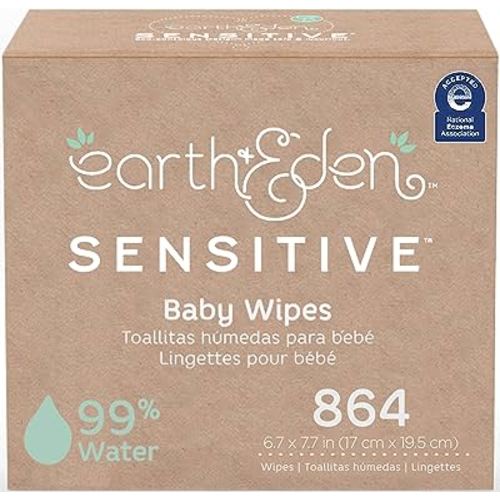 Earth & Eden Sensitive Baby Wipes | Unscented & Hypoallergenic | 12 Soft-Packs | 864 Total Wipes