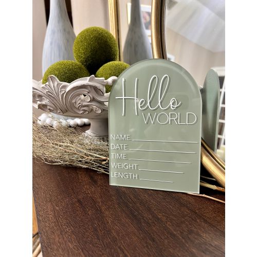 Hello World Baby Stat Sign, Acrylic Baby Birth Announcement, Hello World Sign, Newborn Photo Prop, Baby Shower Gift for New Mom, Baby Plaque