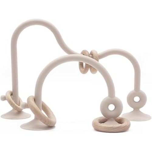 High Chair Toys with Suction Cups for Infant Toddlers Silicone Suction Cup Montessori Educational Teething Toys for Babies Ages 0-6 M+ Baby Teething Toys for 6 to 12 Months(Beige)